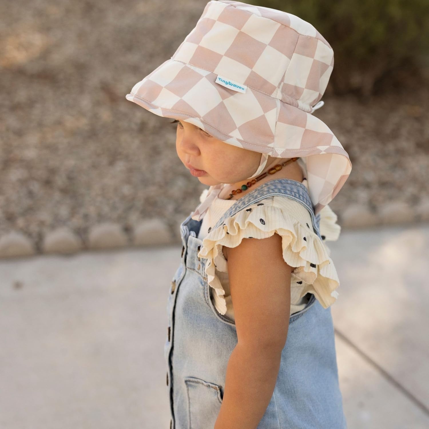 image:imageTiny Twinkle Sun Protection Baby Flap Hat with UPF 50 Sun Protection for Baby and Toddler Boys and GirlsBeige Checkers