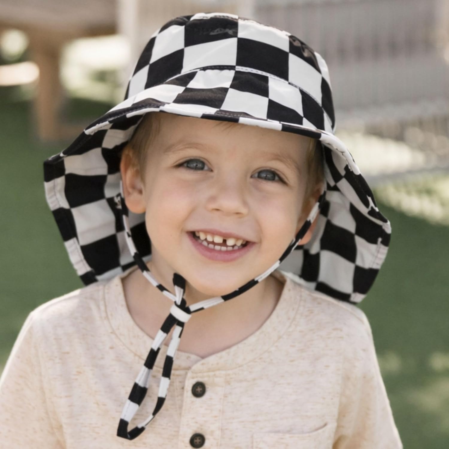 image:imageTiny Twinkle Sun Protection Baby Flap Hat with UPF 50 Sun Protection for Baby and Toddler Boys and GirlsBlack Checkers