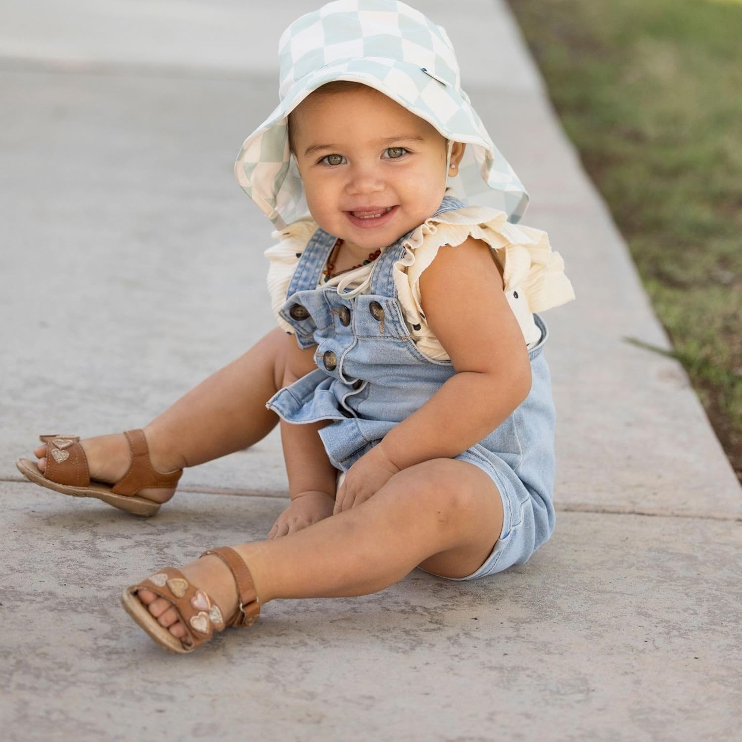 image:imageTiny Twinkle Sun Protection Baby Flap Hat with UPF 50 Sun Protection for Baby and Toddler Boys and GirlsSage Checkers