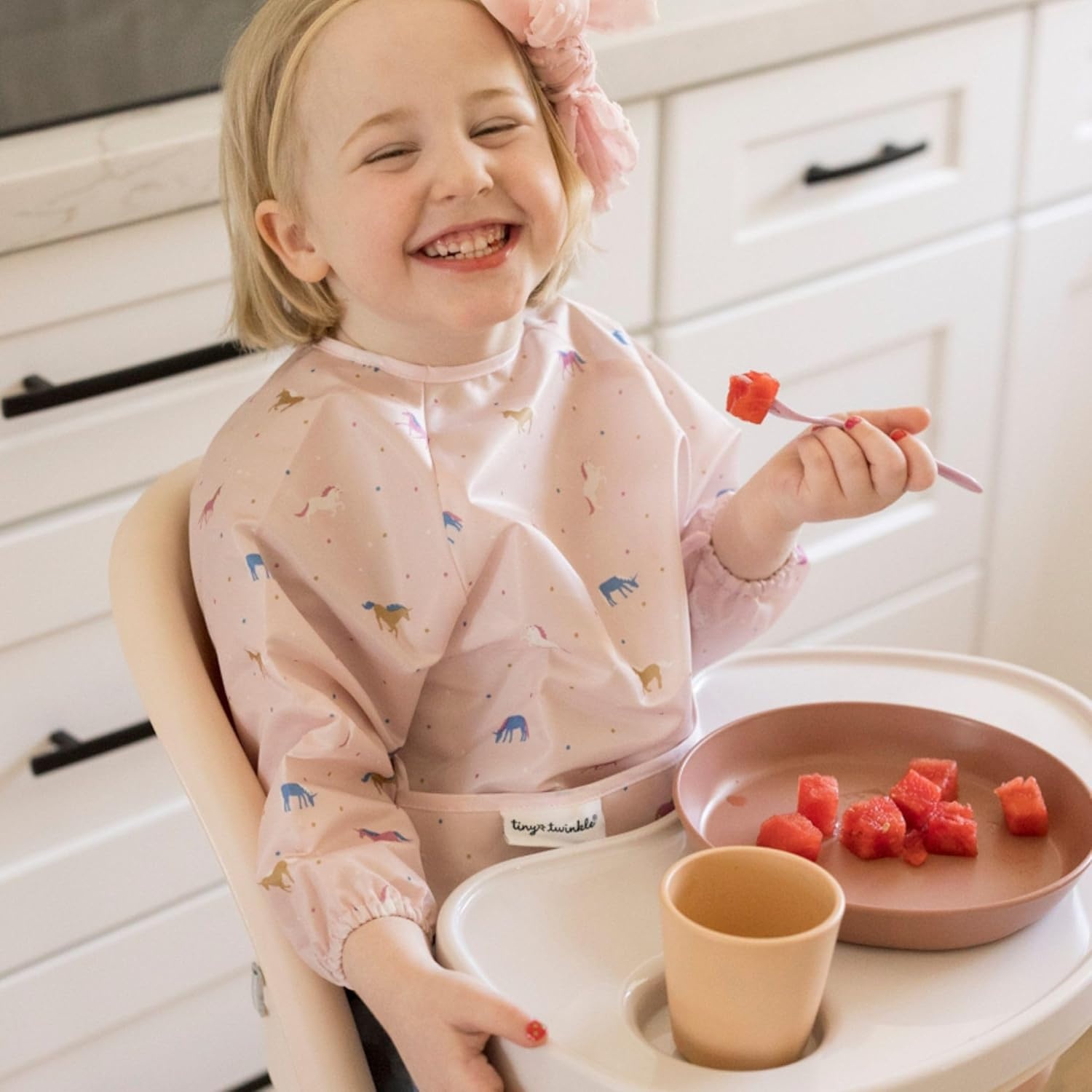 image:imageTiny Twinkle Long Sleeve Bib for Babies amp Toddlers Waterproof Smock Bib for Eating Machine Washable amp MessProof Feeding Essentials Newborn Shower Gift Santa 624MUnicorn Conf
