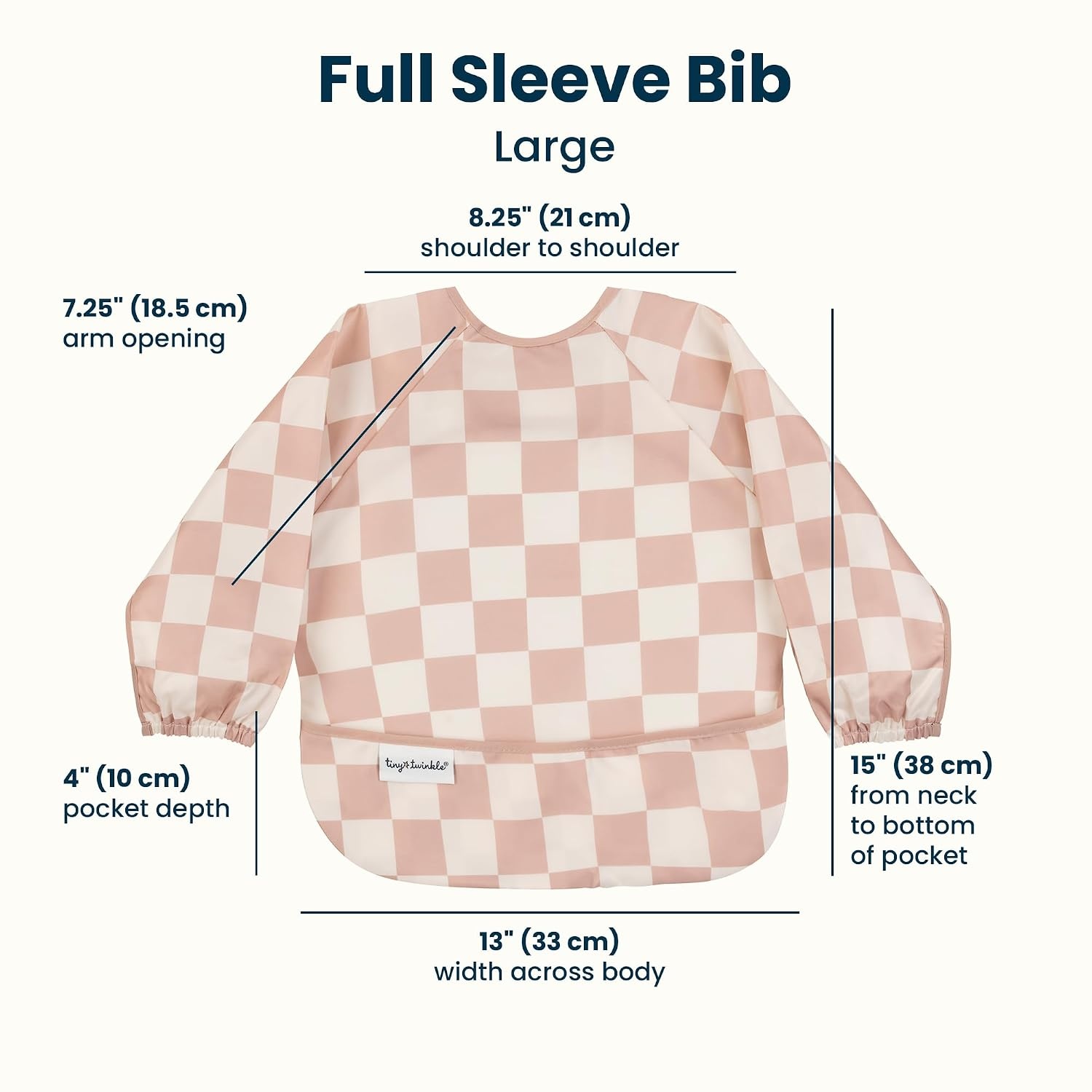 image:imageTiny Twinkle Long Sleeve Bib for Babies amp Toddlers Waterproof Smock Bib for Eating Machine Washable amp MessProof Feeding Essentials Newborn Shower Gift Santa 624MCheckers Brown