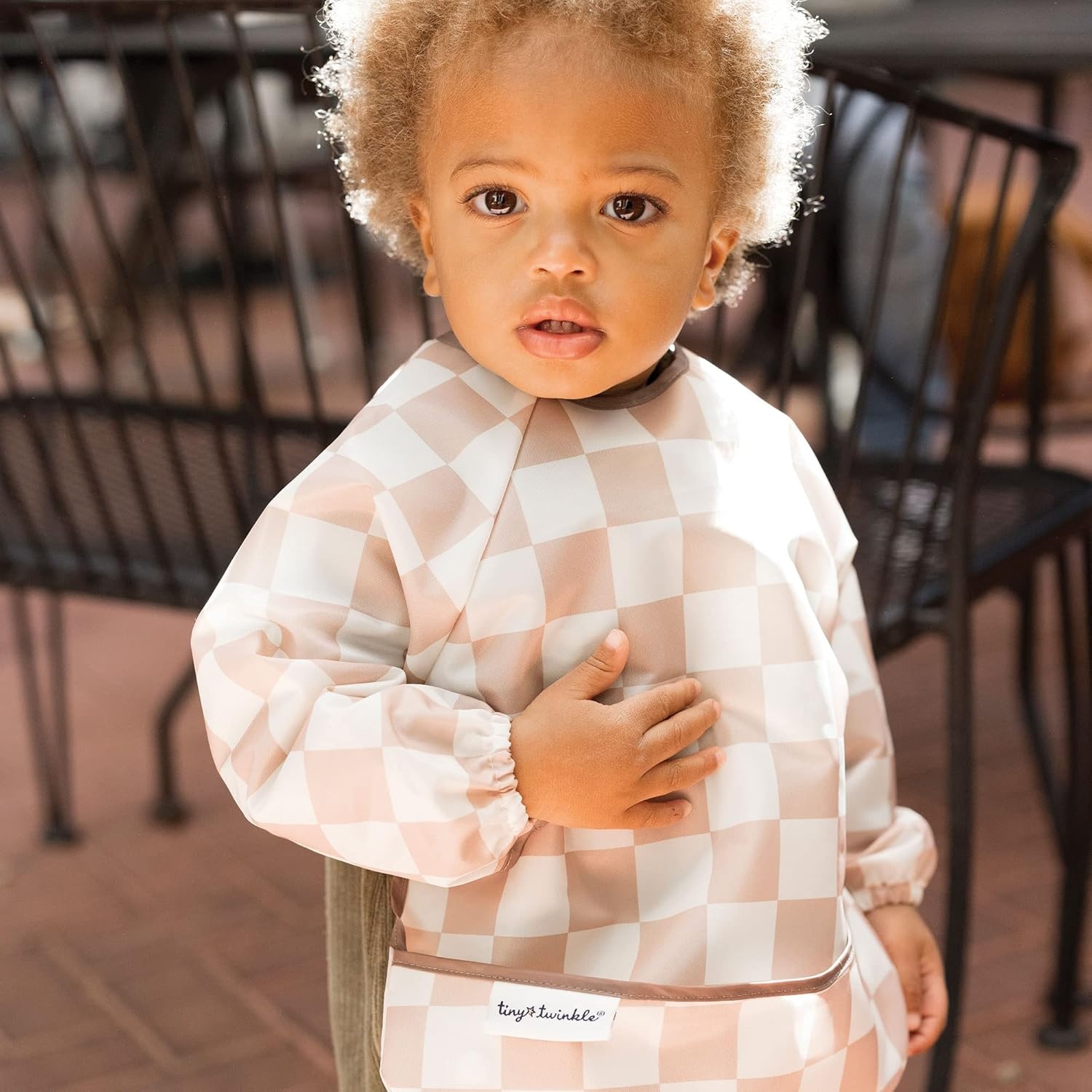 image:imageTiny Twinkle Long Sleeve Bib for Babies amp Toddlers Waterproof Smock Bib for Eating Machine Washable amp MessProof Feeding Essentials Newborn Shower Gift Santa 624MCheckers Brown