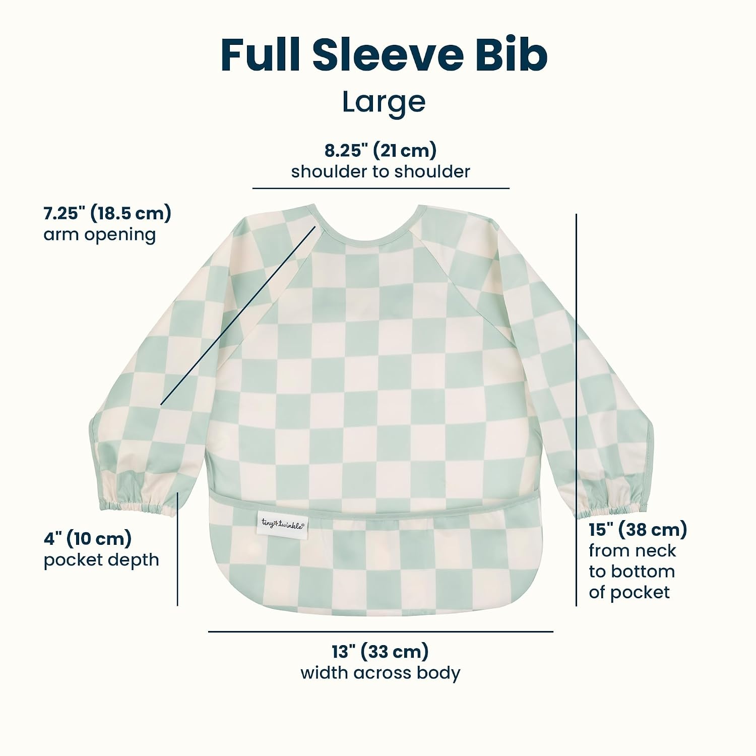 image:imageTiny Twinkle Long Sleeve Bib for Babies amp Toddlers Waterproof Smock Bib for Eating Machine Washable amp MessProof Feeding Essentials Newborn Shower Gift Santa 624MCheckers Sage