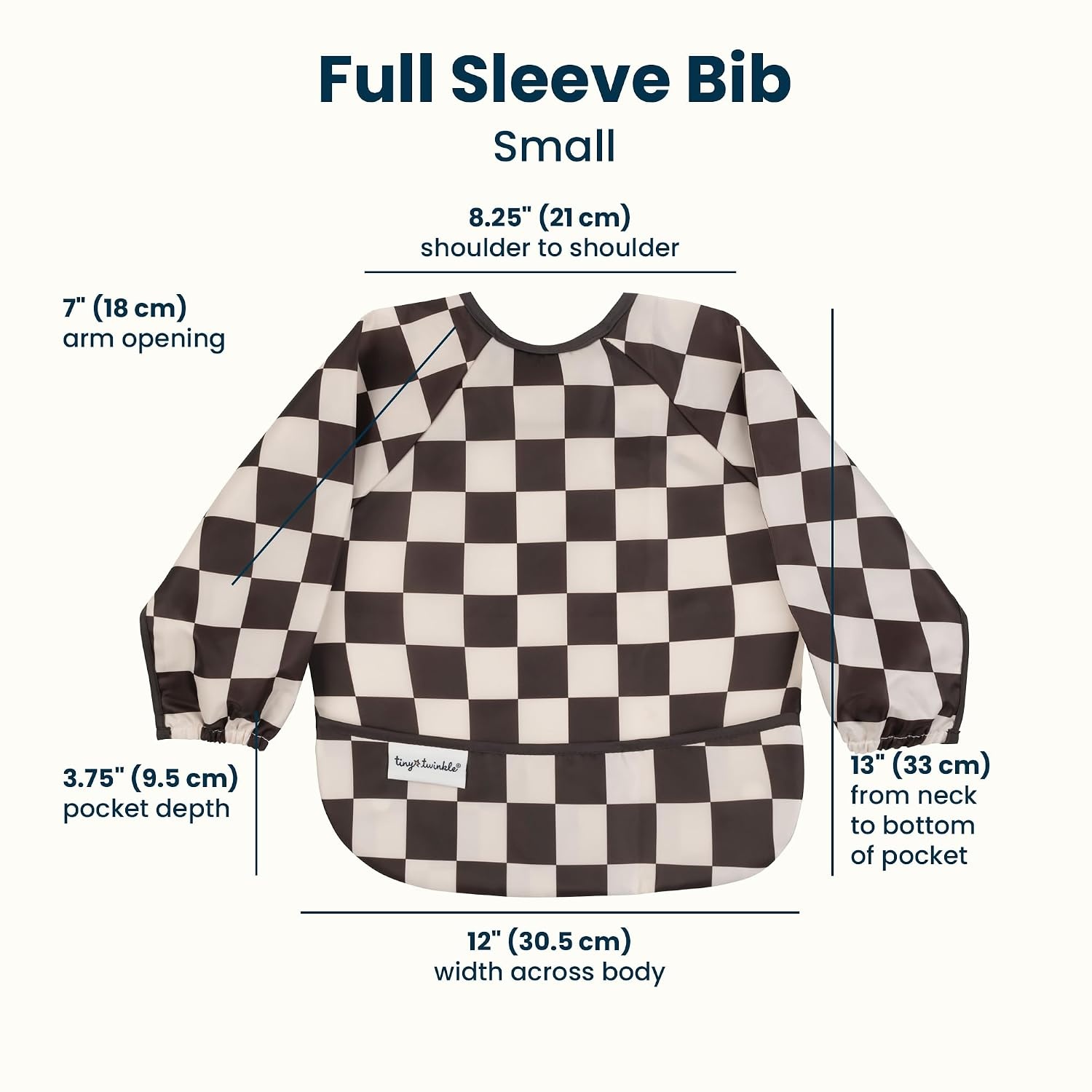 image:imageTiny Twinkle Long Sleeve Bib for Babies amp Toddlers Waterproof Smock Bib for Eating Machine Washable amp MessProof Feeding Essentials Newborn Shower Gift Santa 624MCheckers Black