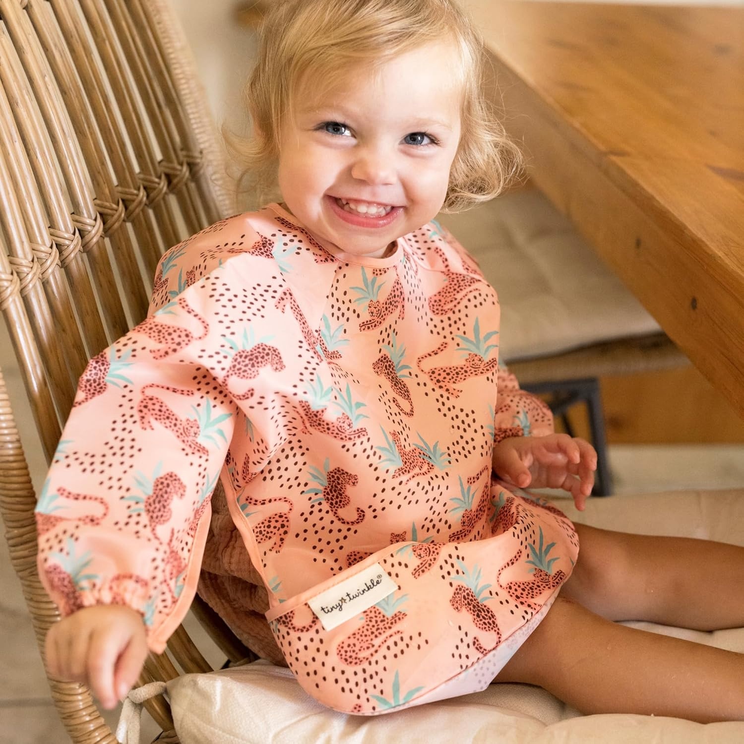 image:imageTiny Twinkle Long Sleeve Bib for Babies amp Toddlers Waterproof Smock Bib for Eating Machine Washable amp MessProof Feeding Essentials Newborn Shower Gift Santa 624MLeopard