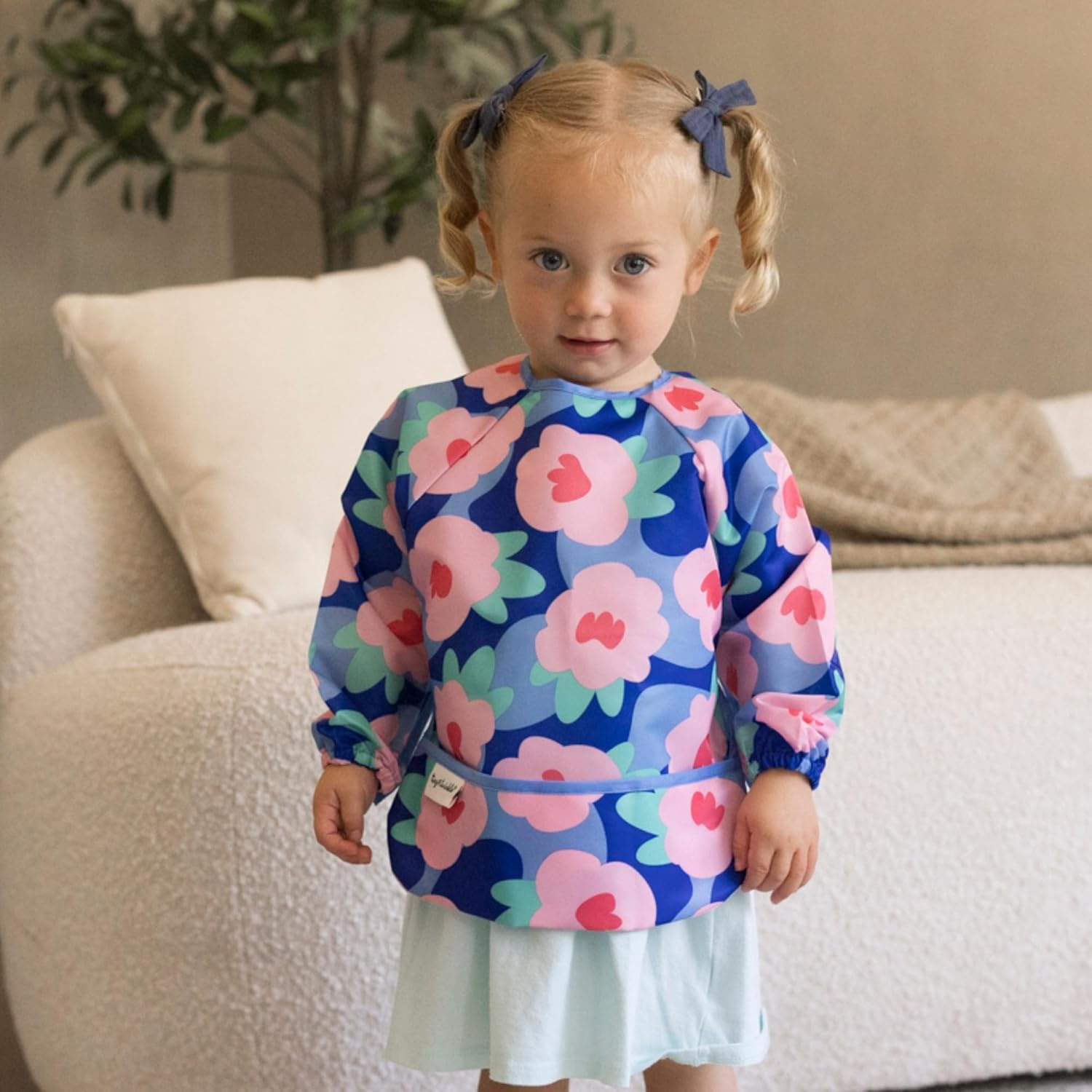 image:imageTiny Twinkle Long Sleeve Bib for Babies amp Toddlers Waterproof Smock Bib for Eating Machine Washable amp MessProof Feeding Essentials Newborn Shower Gift Santa 624MFloral Blue
