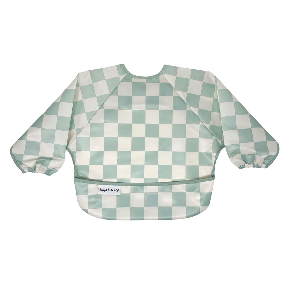 image:imageTiny Twinkle Long Sleeve Bib for Babies amp Toddlers Waterproof Smock Bib for Eating Machine Washable amp MessProof Feeding Essentials Newborn Shower Gift Santa 624MCheckers Sage